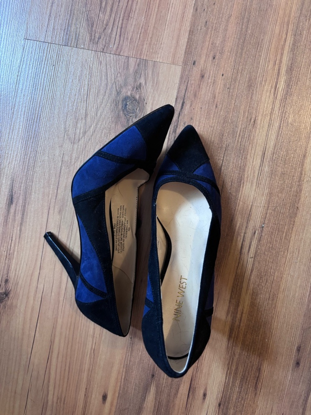 Nine West Black and Navy Suede Pointed Toe Stiletto Heels